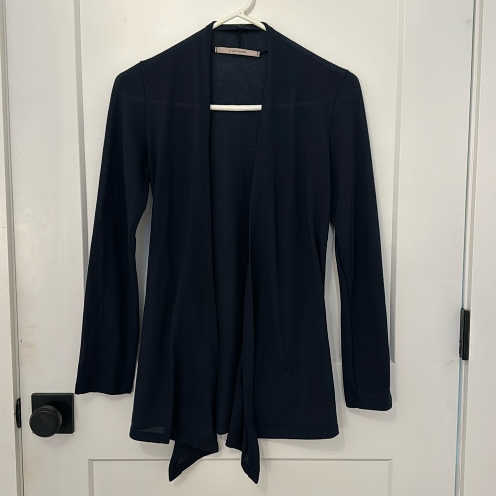 Navy blue, lightweight cardigan.